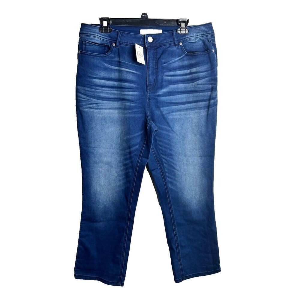 NWT Cato EST 1946 Womens Mid Wash Denim Classic‎ Straight Cropped Jeans Blue 16